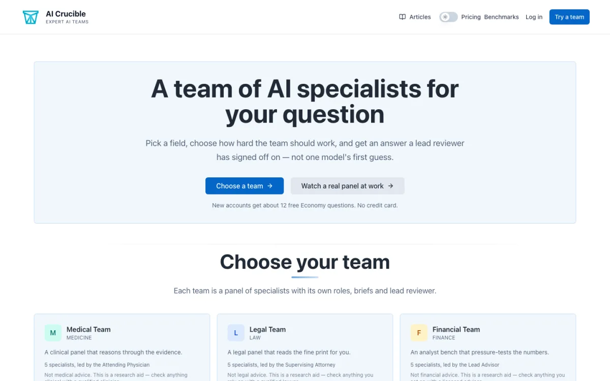 AI Crucible website homepage